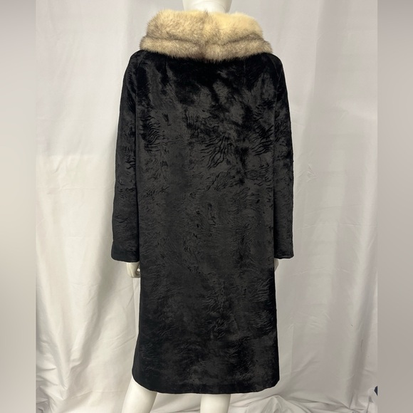 VTG 50s Wales of London Berry’s Black Chenille Mink Fur Coat Women’s L / XL - Picture 14 of 16